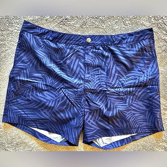 NWT Peter Millar Navy Palm Print Swim Trunks Size: XL